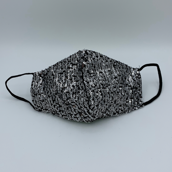 Pailletten-Maske (MNS), Silber auf Schwarz